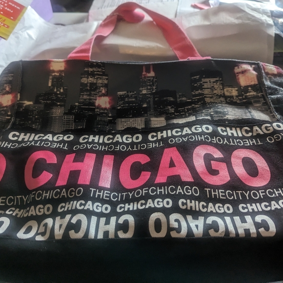 Robin Ruth Handbags - Robin Ruth- Chicago Skyline Tote and trifold wallet. black and pink
